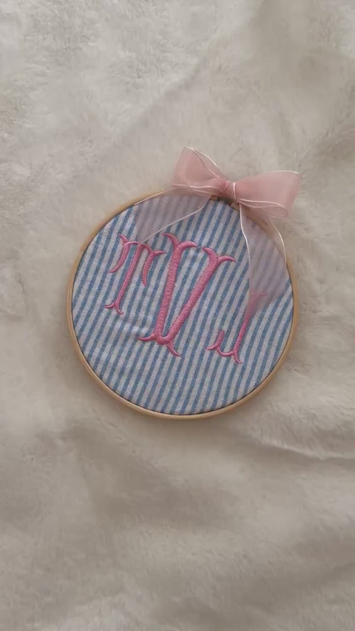 Monogramed Embroidery Hoop | Preppy Baby Personalized Name Sign | Handmade Baby Gift | Baby Announcement Sign | Preppy Nursery Decor | 5.5"