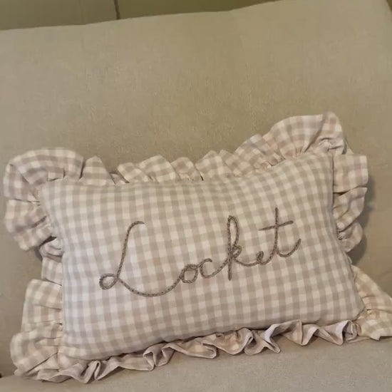 Ruffle Gingham Embroidered Throw Pillow | Personalized Pillow | Throw Pillow | Baby Gift | Neutral Gingham Pillow | Baby Nursery Decor